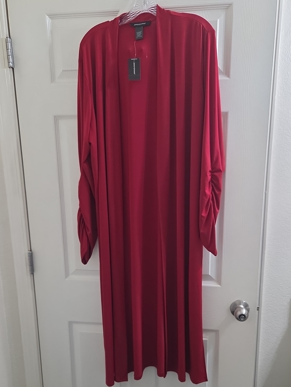 Ashley Stewart Red Open-Front Long Tunic Cardigan